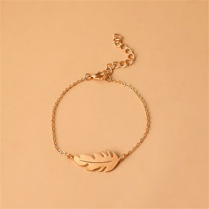 18K Gold-Plated Leaf Charm Bracelet, gold bracelet for women, vintage-inspired design, side view