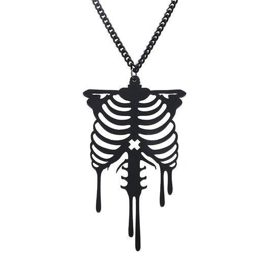 Black Ribcage Pendant Necklace, pendant necklace for women, everyday style, front view
