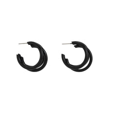 Black Enamel & Silver-Plated Stacked Tube Hoop Earrings