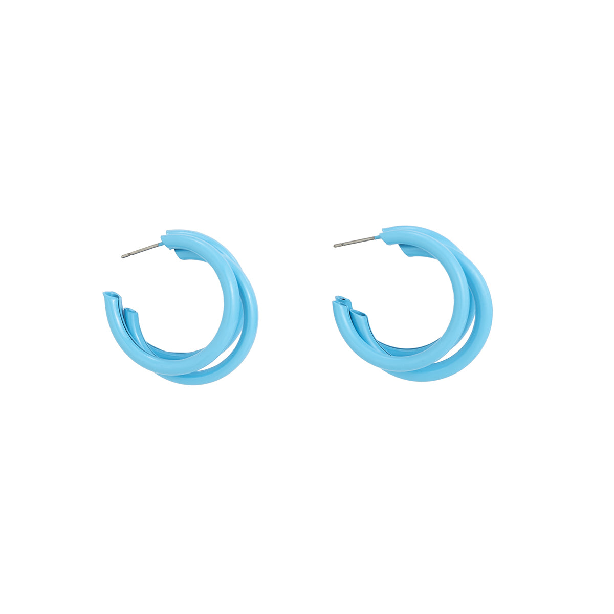 Blue Enamel & Silver-Plated Stacked Tubes Huggie Earrings