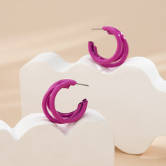 Rose Enamel & Silver-Plated Stacked Tube Hoop Earrings
