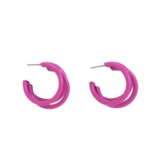 Rose Enamel & Silver-Plated Stacked Tube Hoop Earrings