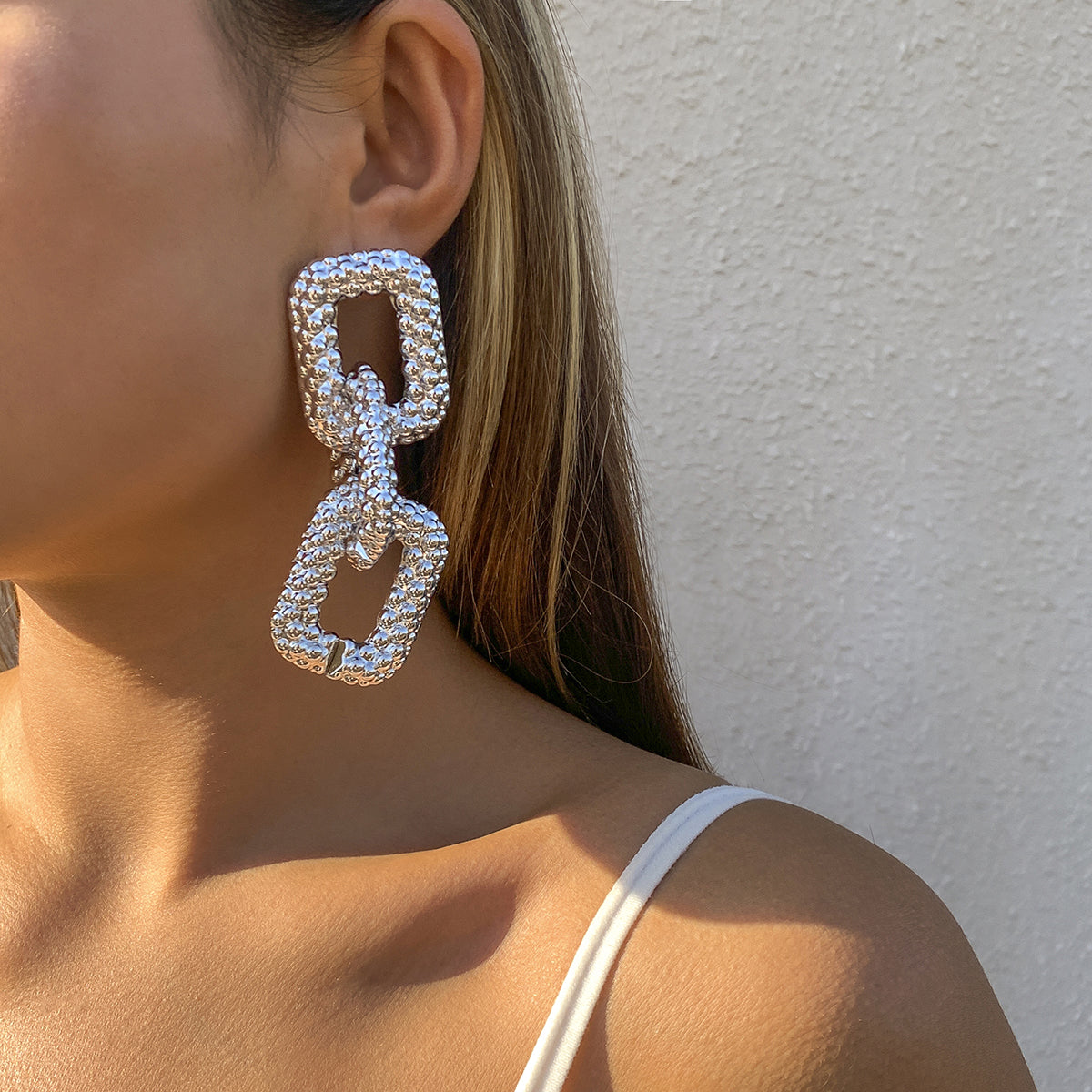 Silver-Plated Oversize Chain Link Drop Earrings, silver drop earrings for women, everyday style, styled look