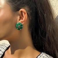 Green Enamel & 18k Gold-Plated Celestial Oval Stud Earrings