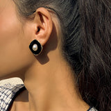 Black Enamel & Pearl 18k Gold-Plated Rhombus Stud Earrings