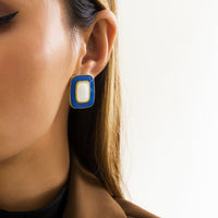 Blue Enamel & 18k Gold-Plated Rectangle Stud Earrings