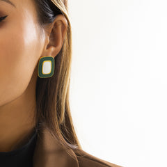 Green Enamel & 18K Gold-Plated Rectangle Stud Earrings