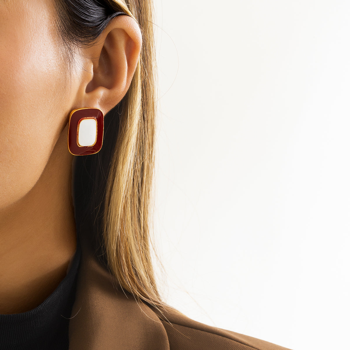 Red Enamel & 18K Gold-Plated Rectangle Stud Earrings