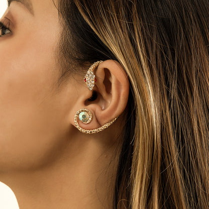 Cubic Zirconia and 18K Gold-Plated Snake Ear Cuff, gold stud earrings for women, elegant gift for her, front view
