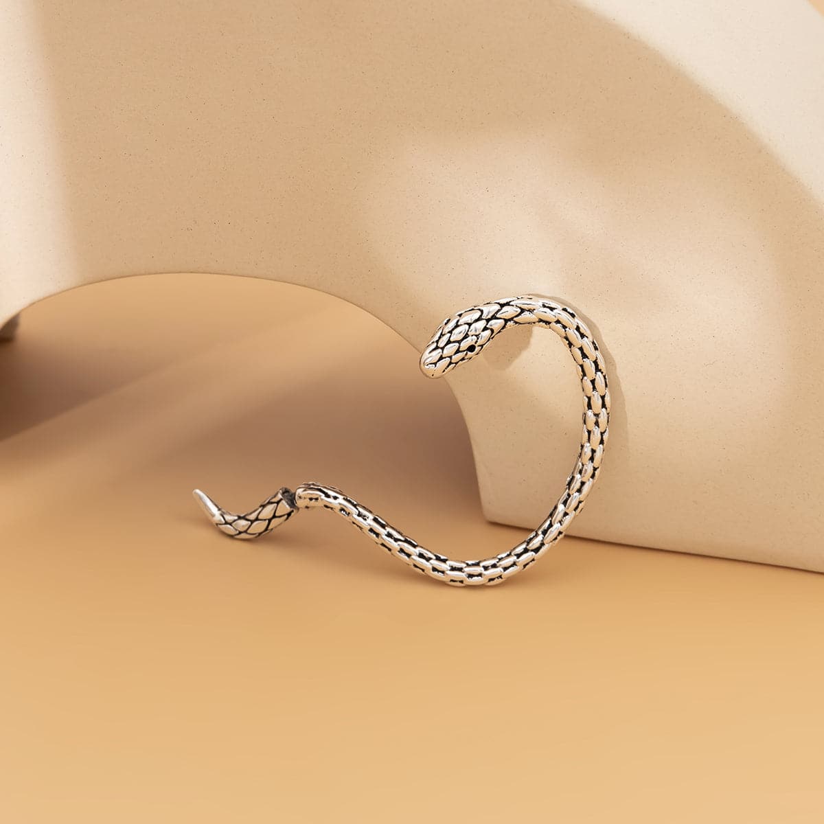 Silver-Plated Snake Ear Jacket, silver drop earrings for women, botanical inspired, styled look