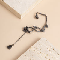 Black Crystal & Rhodium-Plated Copper Rose Drop Ear Cuffs