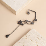 Black Crystal & Rhodium-Plated Copper Rose Drop Ear Cuffs