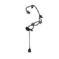 Black Crystal & Rhodium-Plated Copper Rose Drop Ear Cuffs