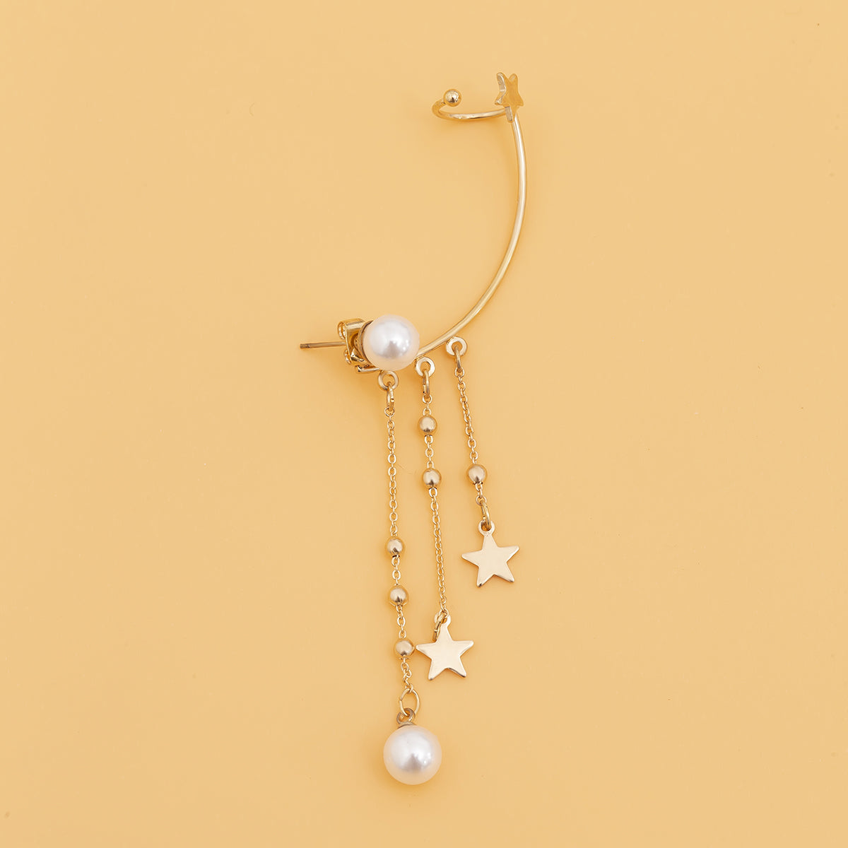 Pearl & 18K Gold-Plated Star Tassel Ear Climber