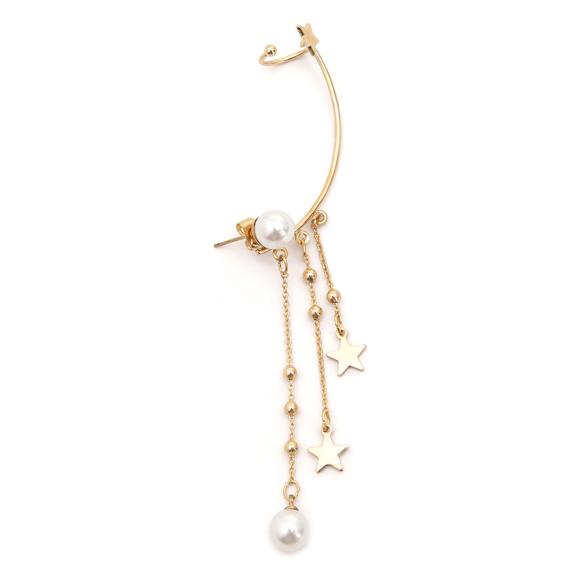 Pearl & 18K Gold-Plated Star Tassel Ear Climber