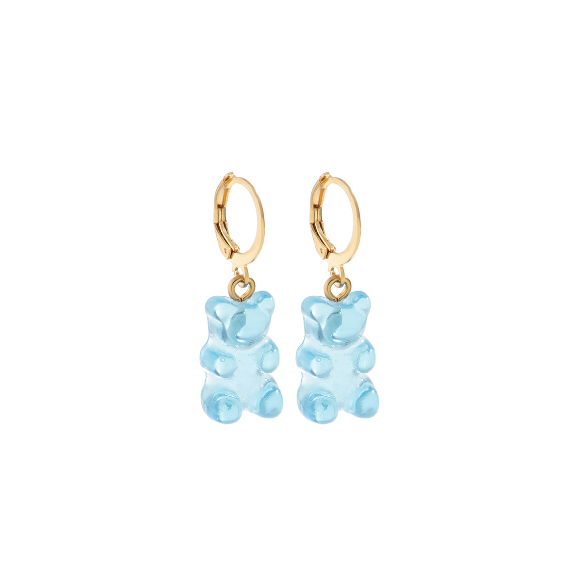 Blue Resin and 18K Gold-Plated Bear Huggie Drop Earrings, gold huggie earrings, elegant gift for her, side view