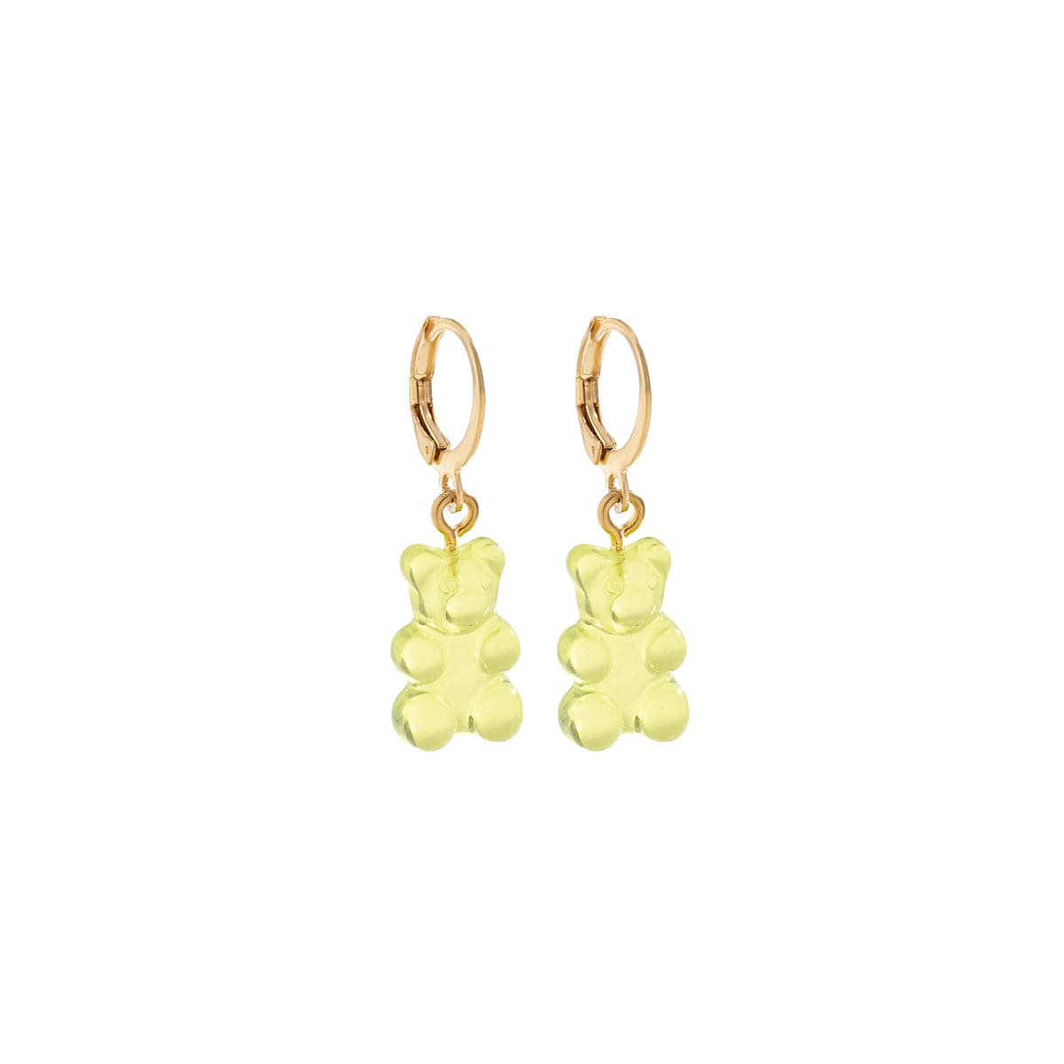 Green Resin and 18K Gold-Plated Bear Huggie Drop Earrings, gold huggie earrings, elegant gift for her, front view