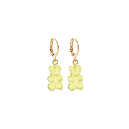 Green Resin and 18K Gold-Plated Bear Huggie Drop Earrings, gold huggie earrings, elegant gift for her, front view