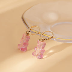 Pink Resin & 18K Gold-Plated Bear Huggie Drop Earrings