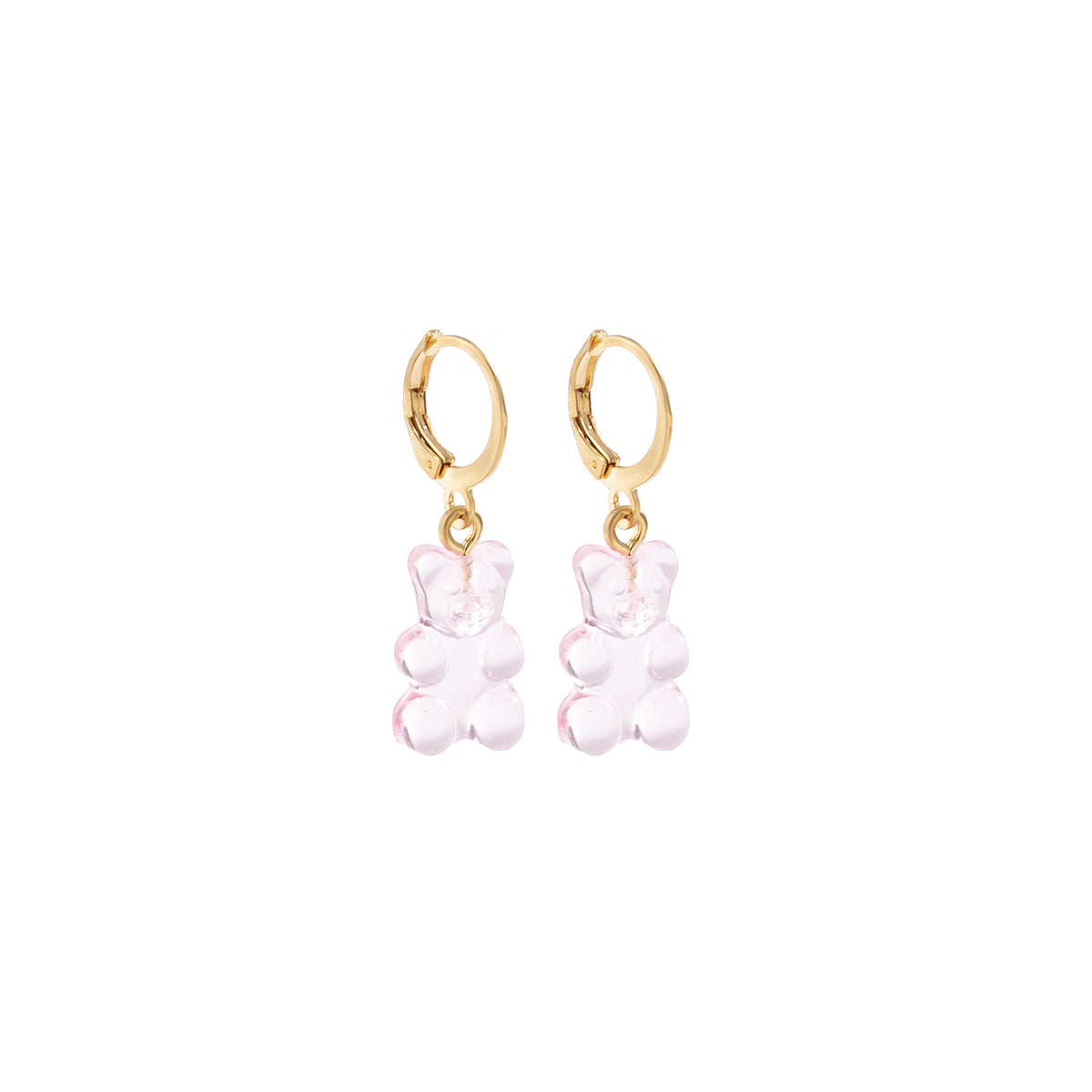 Pink Resin & 18K Gold-Plated Bear Huggie Drop Earrings