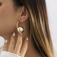 Elegant 18K gold-plated hoop earrings featuring a stylish ball accent at the end, perfect for any occasion.