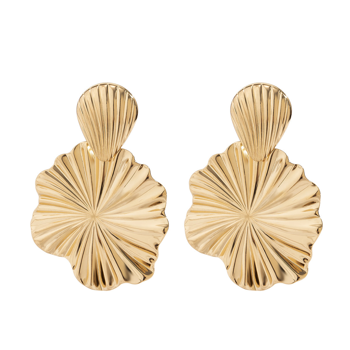 18K Gold-Plated Lotus Leaves Drop Earrings, gold drop earrings for women, everyday style, side view