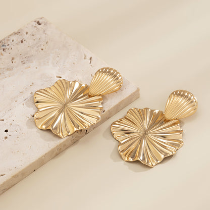 18K Gold-Plated Lotus Leaves Drop Earrings, gold drop earrings for women, everyday style, styled look