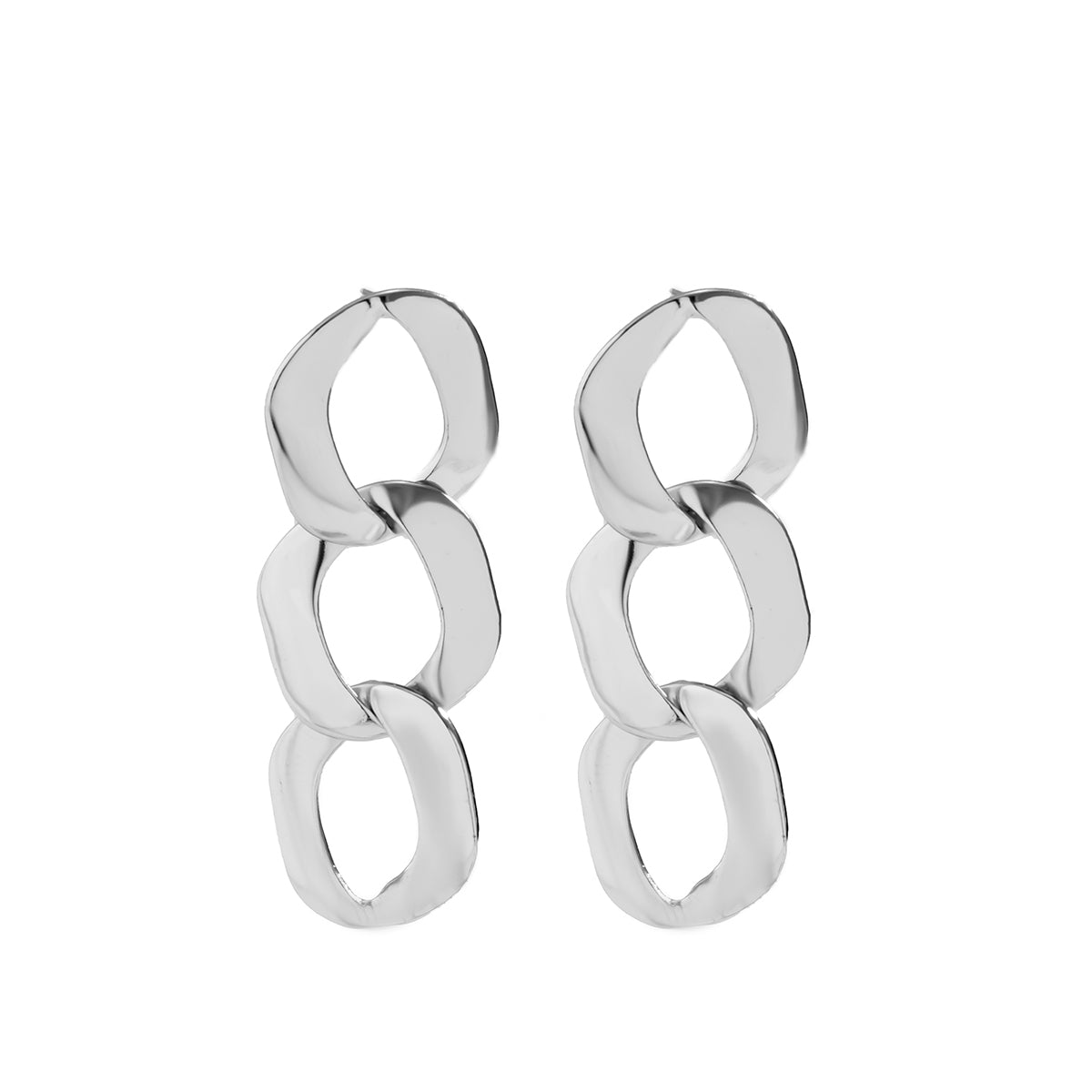 Silver-Plated Curb-Chain Drop Earrings, silver drop earrings for women, vintage-inspired design, side view