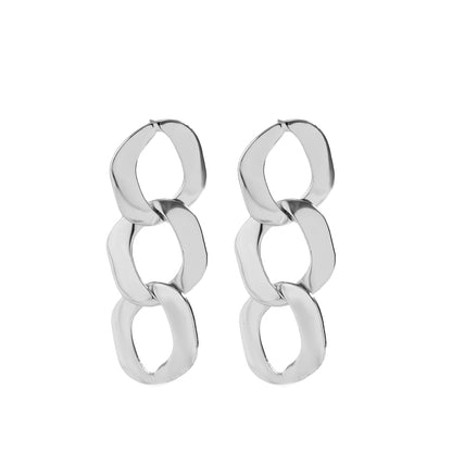 Silver-Plated Curb-Chain Drop Earrings, silver drop earrings for women, vintage-inspired design, side view