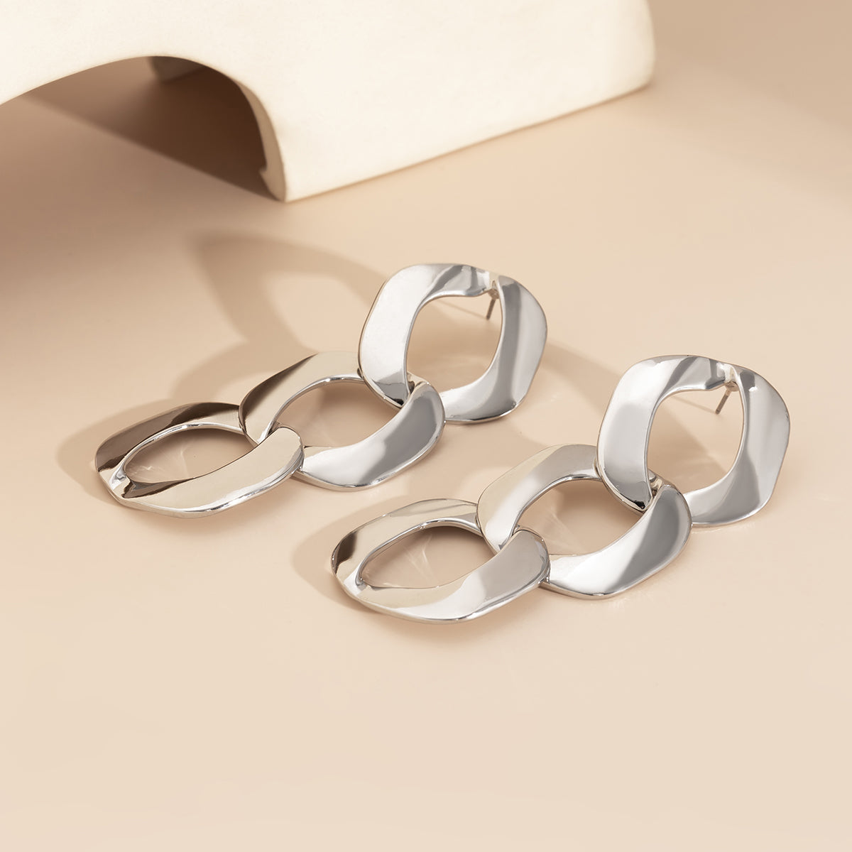 Silver-Plated Curb-Chain Drop Earrings, silver drop earrings for women, vintage-inspired design, lifestyle look