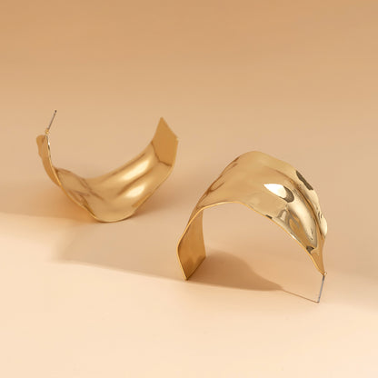 18K Gold-Plated Textured Wide Huggie Earrings, gold huggie earrings, dainty minimalist design, lifestyle look