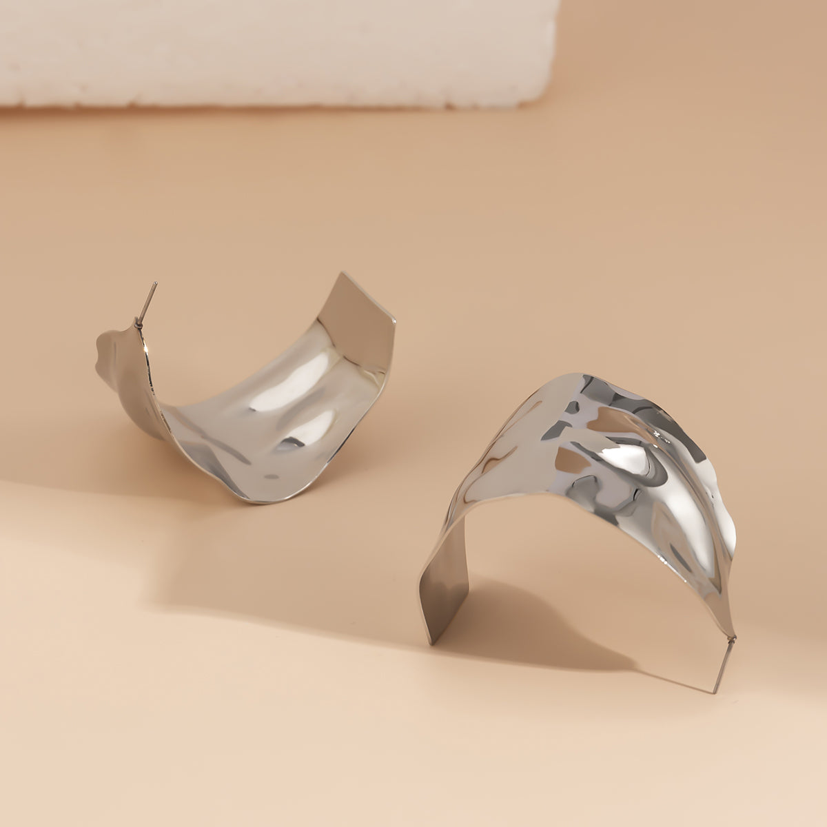 Silver-Plated Textured Wide Huggie Earrings