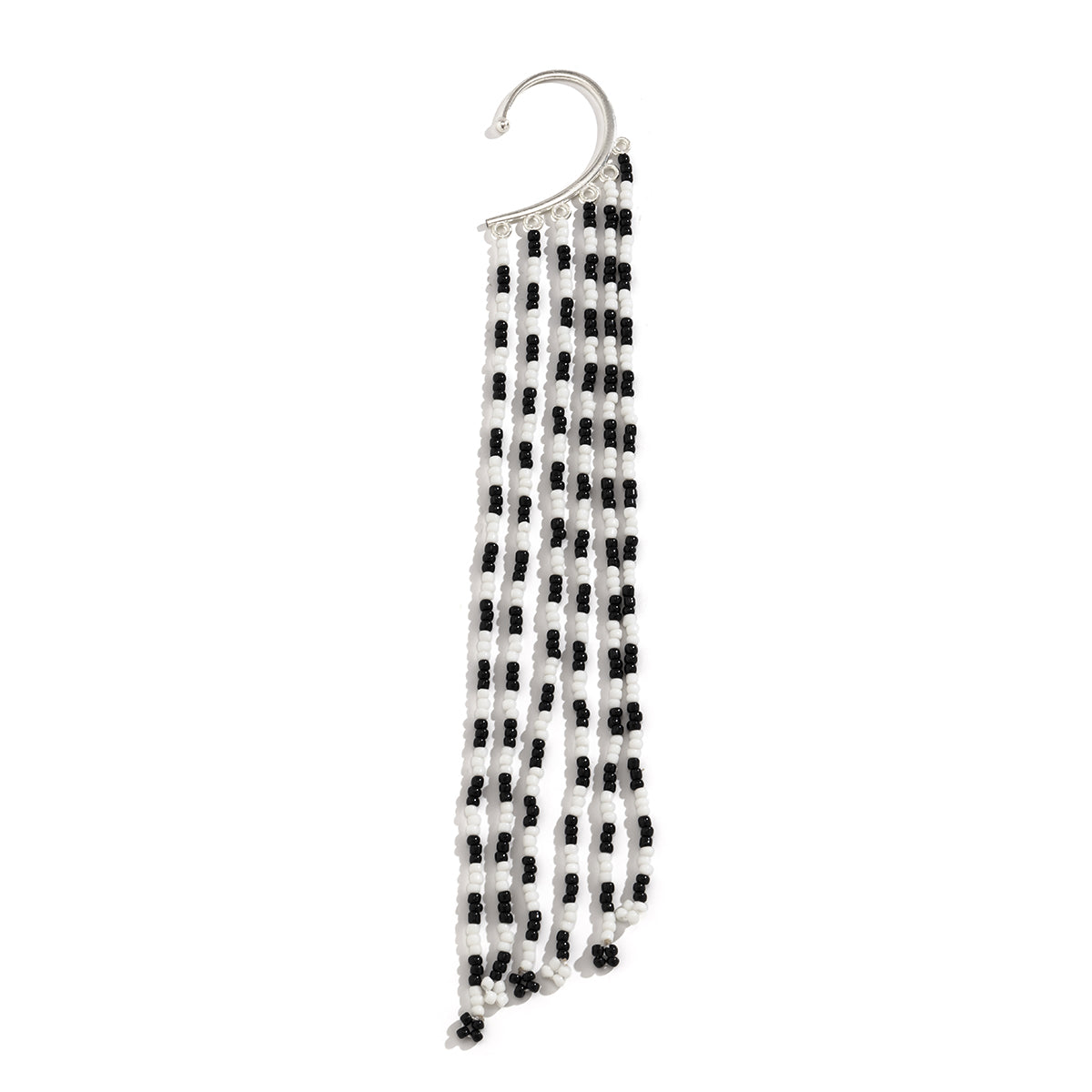 Black and White Howlite Tassel Ear Cuff, drop earrings for women, vintage-inspired design, side view