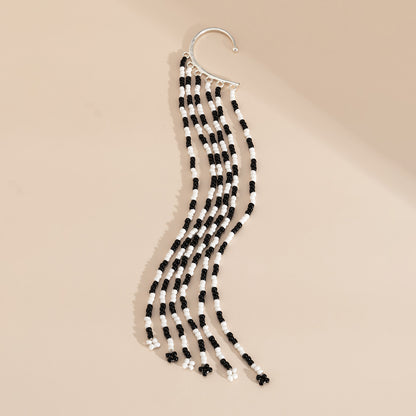 Black and White Howlite Tassel Ear Cuff, drop earrings for women, vintage-inspired design, detail close-up
