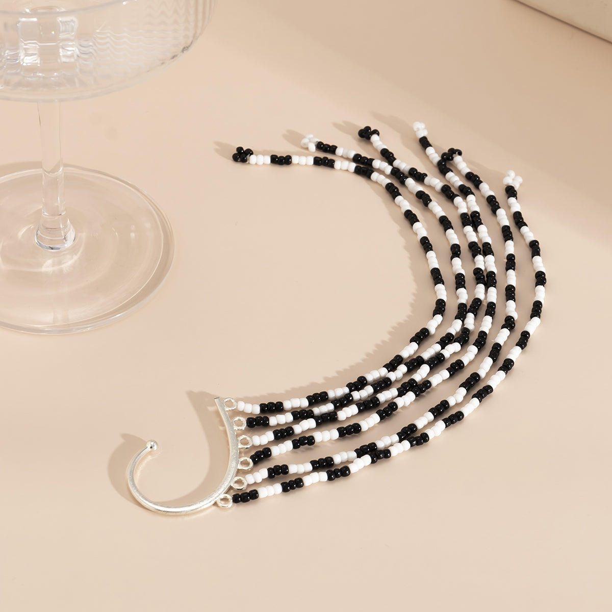 Black and White Howlite Tassel Ear Cuff, drop earrings for women, vintage-inspired design, lifestyle look