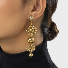 Elegant 18K gold-plated bead cluster drop earrings featuring beautiful balls and beads for a stunning look.