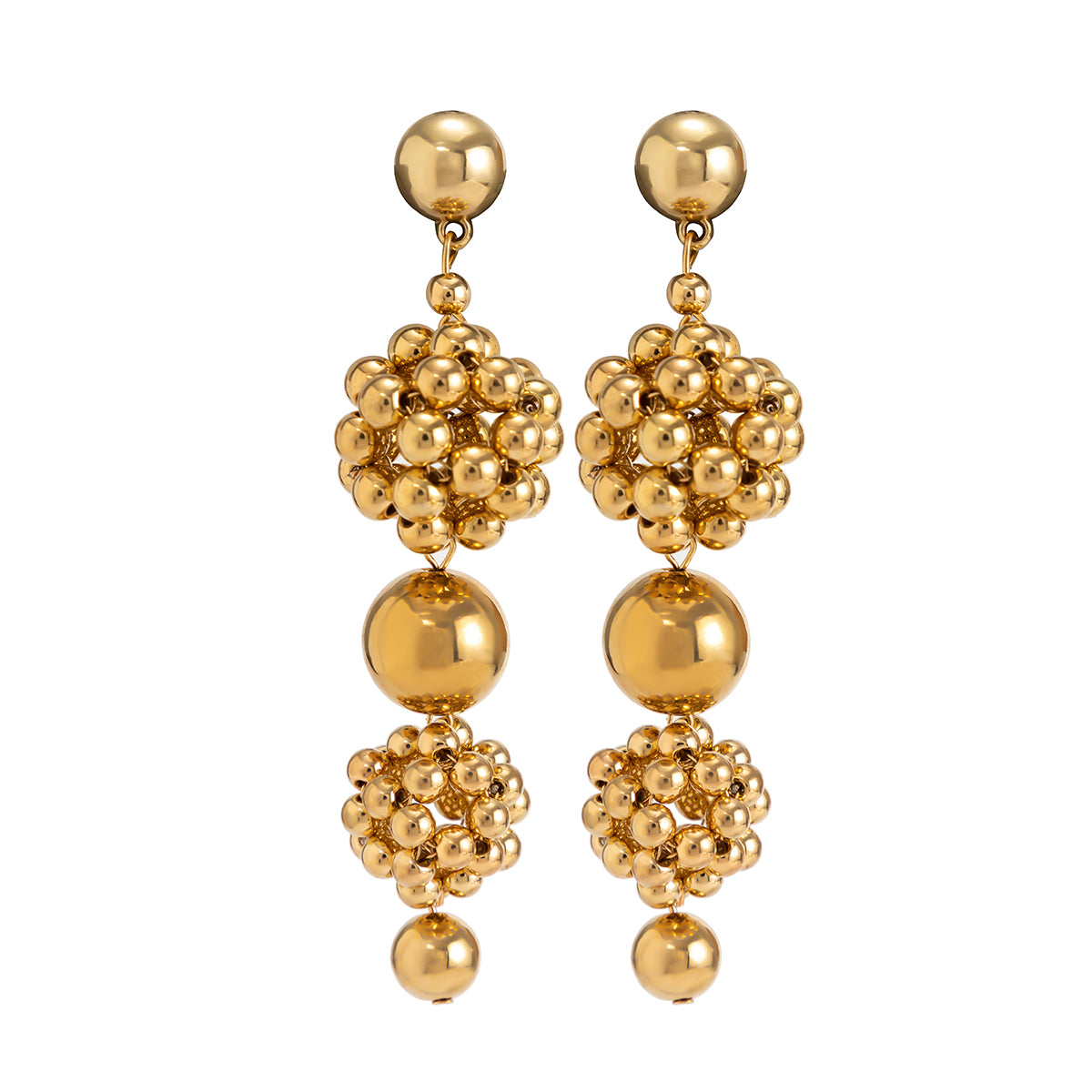 Chic 18K gold-plated bead cluster drop earrings showcasing exquisite balls and beads, ideal for elevating your style.