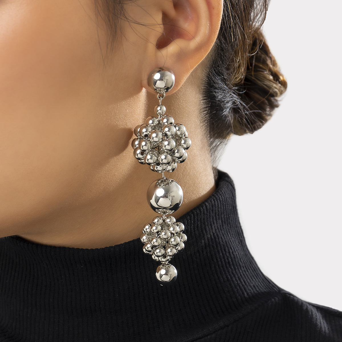 Silver-Plated Bead Cluster Drop Earrings