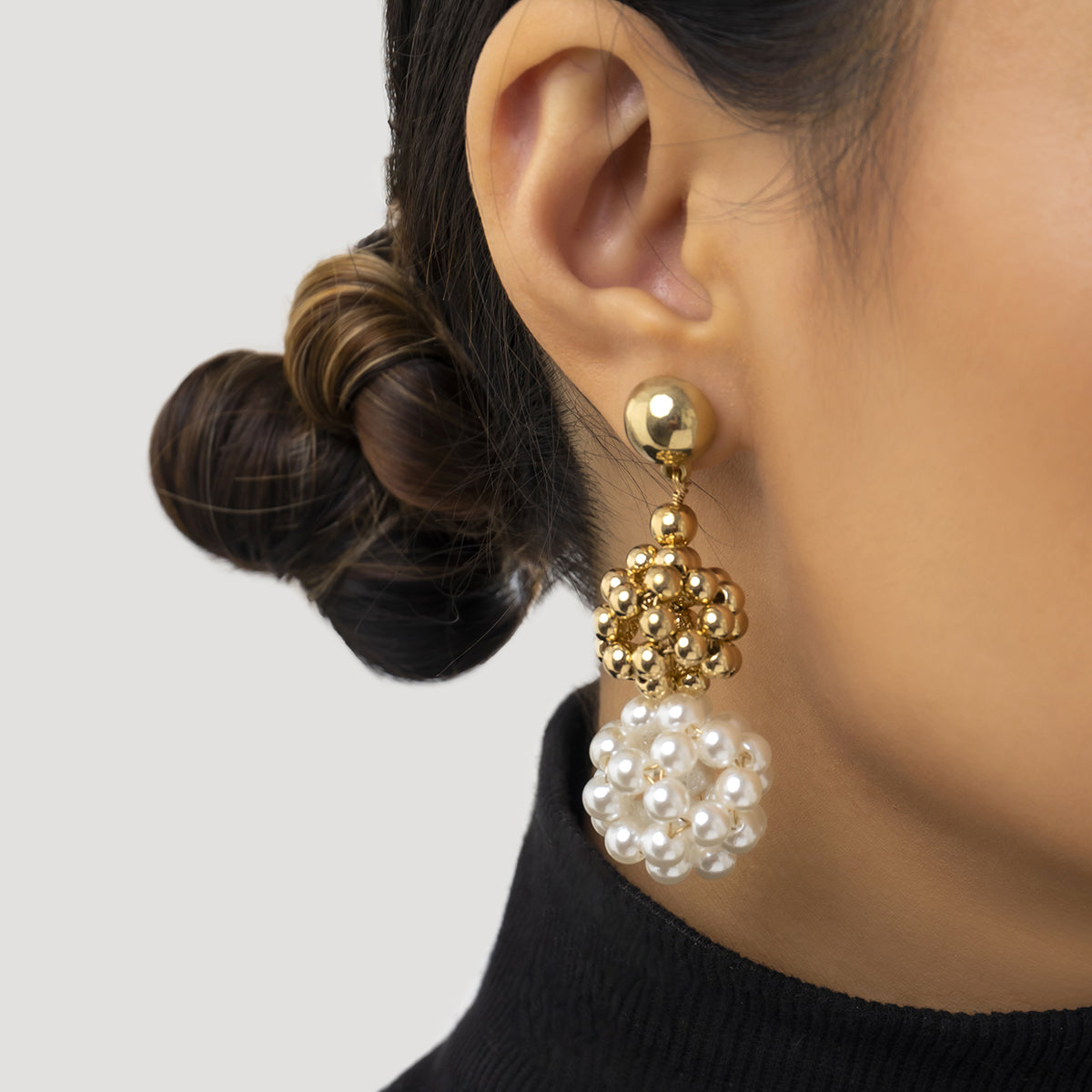 Pearl & 18K Gold-Plated Bead Cluster Drop Earrings