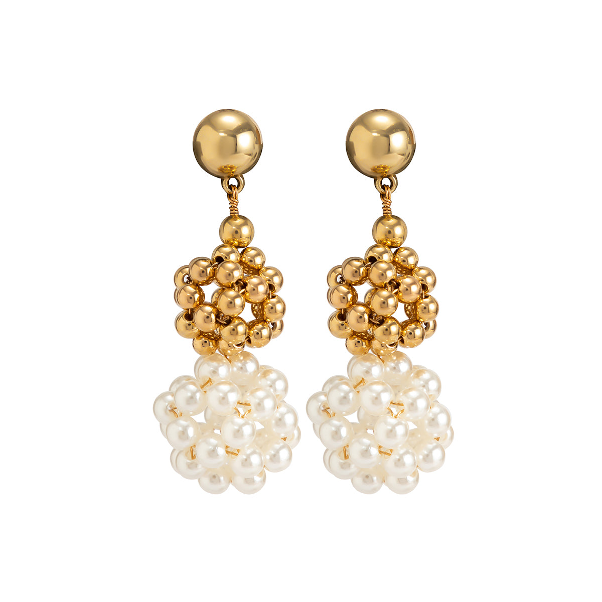 Pearl & 18K Gold-Plated Bead Cluster Drop Earrings