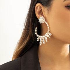 Pearl & 18K Gold-Plated C-Shape Tassel Drop Earrings