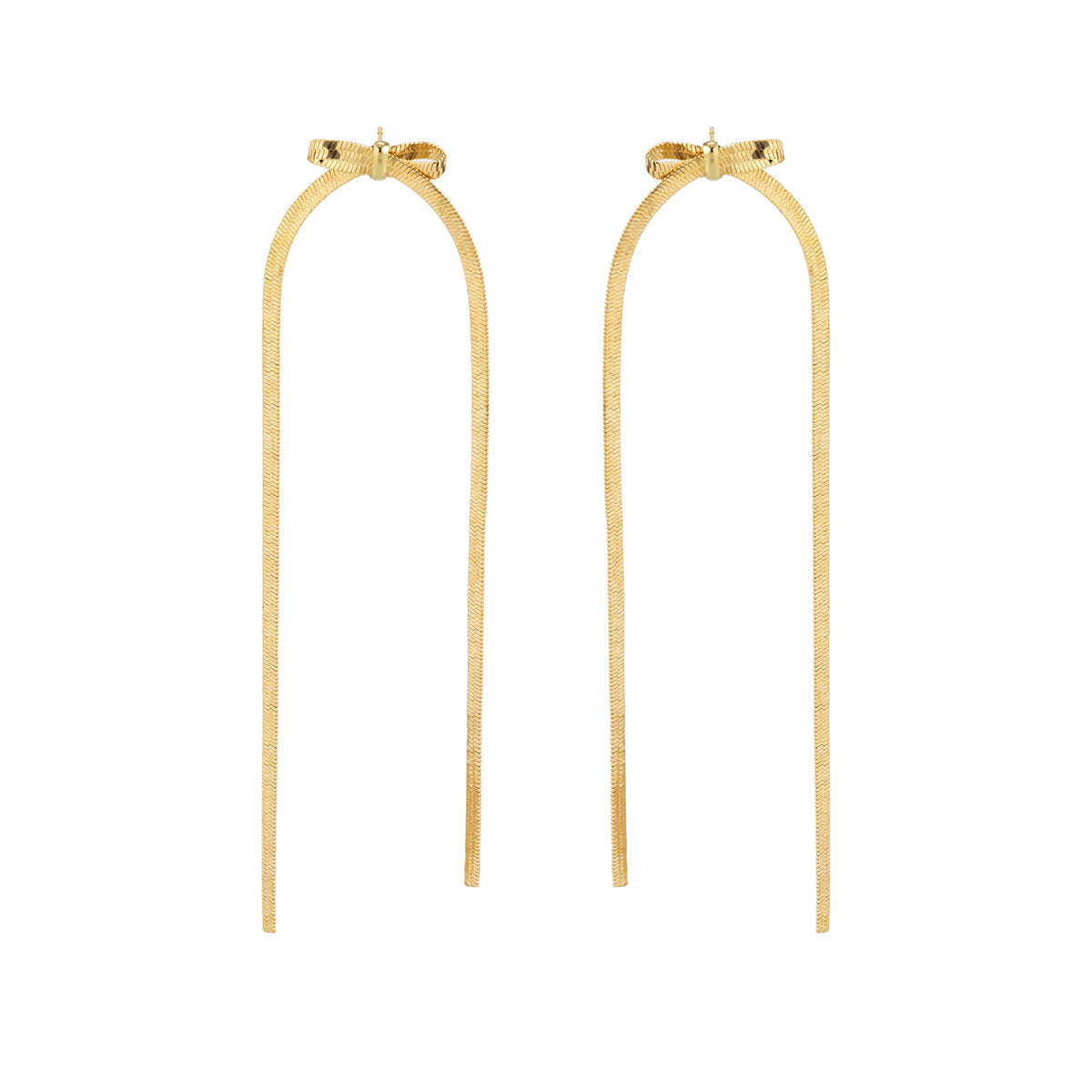 18K Gold-Plated Herringbone Tassel Bow Drop Earrings