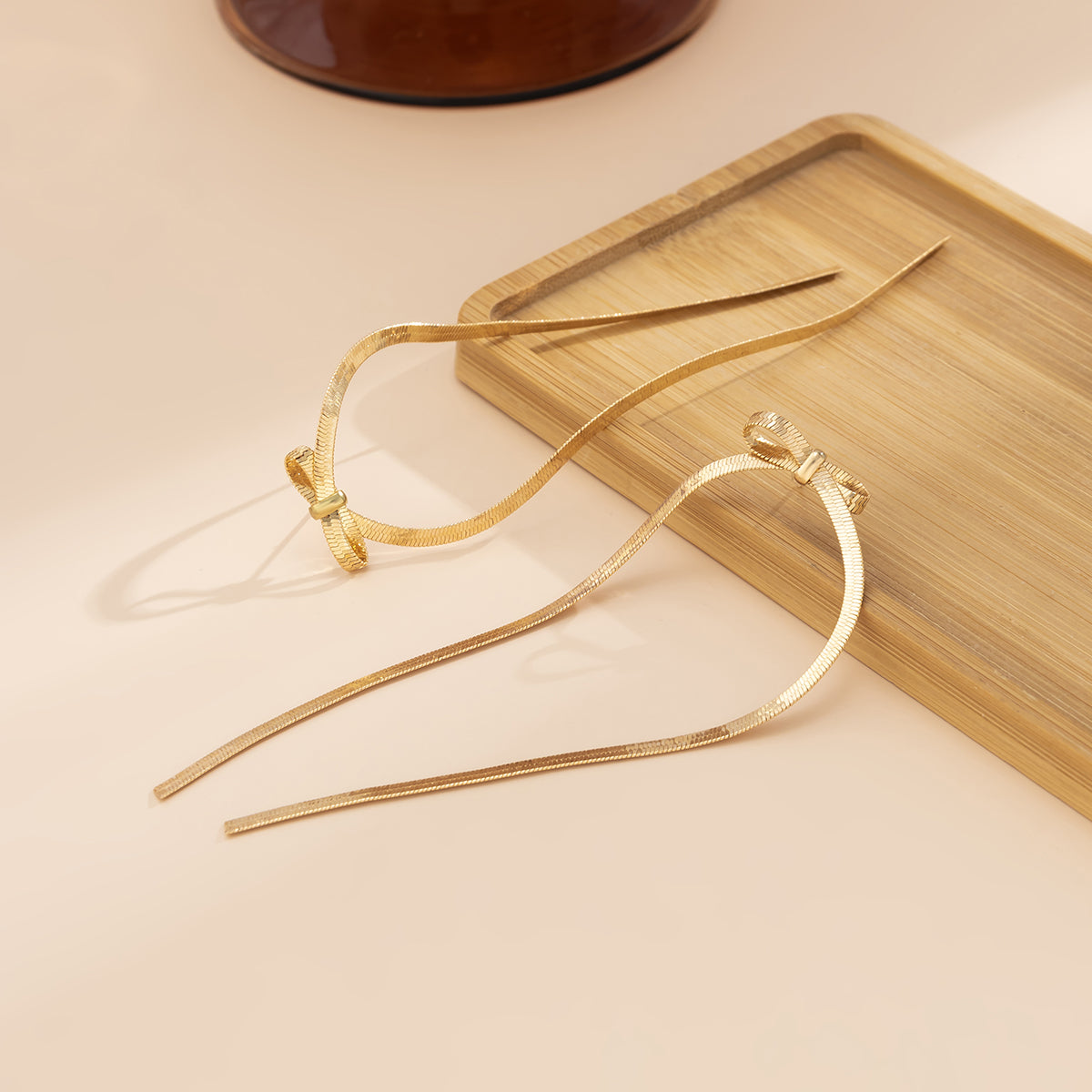 18K Gold-Plated Herringbone Tassel Bow Drop Earrings