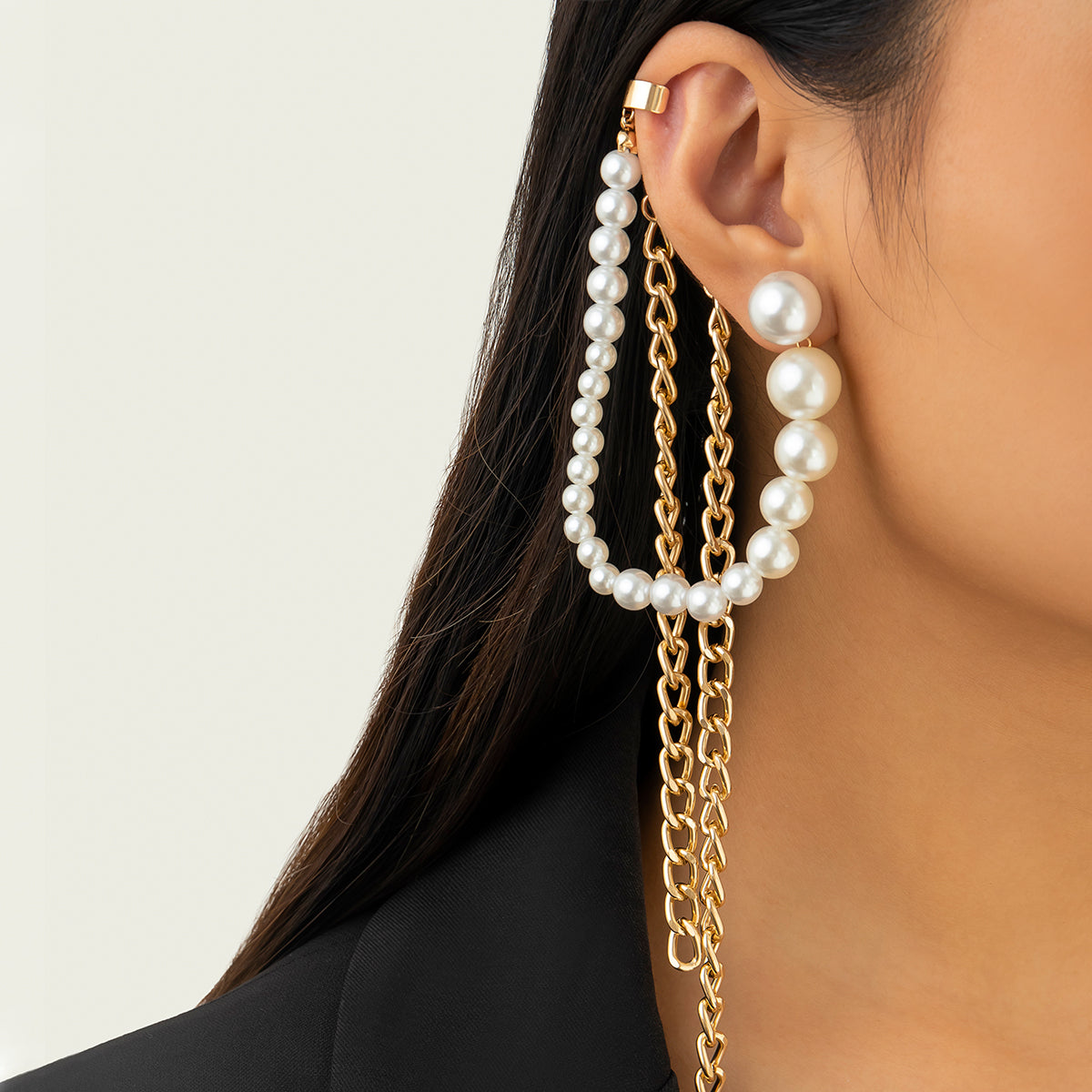 Pearl & 18K Gold-Plated Chain-Tassel Ear Cuffs