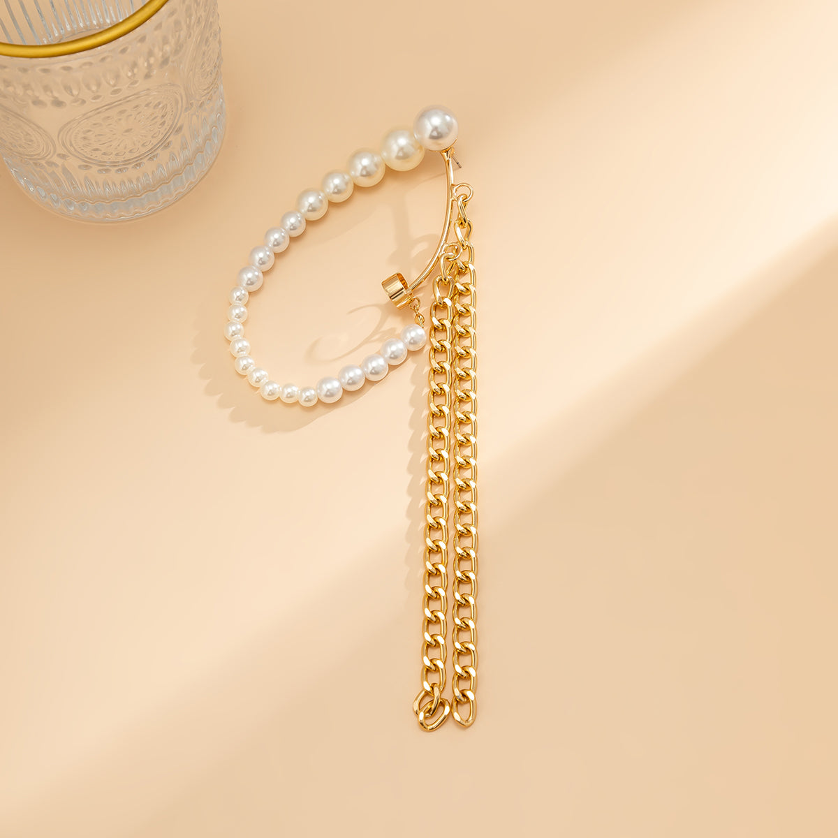 Pearl & 18K Gold-Plated Chain-Tassel Ear Cuffs