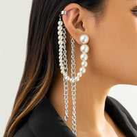 Pearl & Silver-Plated Tassel Ear Cuff