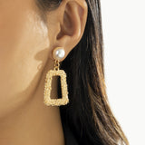 Pearl & 18k Gold-Plated Textured Open Ladder Drop Earrings