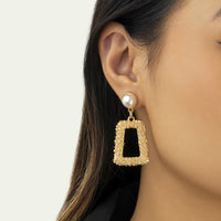 Pearl & 18k Gold-Plated Textured Open Ladder Drop Earrings