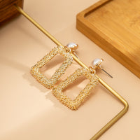 Pearl & 18k Gold-Plated Textured Open Ladder Drop Earrings