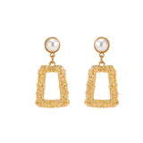 Pearl & 18k Gold-Plated Textured Open Ladder Drop Earrings